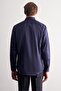 Navy Blue Half Italian Collar Satin Long Sleeve S Slim Fit 100% Cotton Shirt 1004255188 - 5
