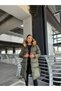 Women's fur detail Hooded metal snap pocketed imported fabric long puffer jacket - 2