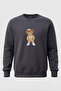 Teddy Bear Printed Regular Fit 3 Thread Ş Fleece-Lined Crew Neck 100% Cotton Smoked Sweatshirt