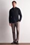 Black Buttoned Collar Self Patterned Knitted Long Sleeve Product Slim Fit 100% Cotton Shirt 100425 - 2