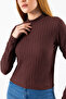 Women's Mock Neck Long Sleeve Textured Blouse Brown - 26158 - 2