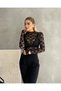 Women's long sleeve see-through snap-up bodysuit blouse - 3