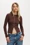 Bitter Brown Slim Fit Button Women's Cardigan Mg2580 - 2