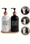 2-Piece Hands Dishes Black White Decorative Kitchen Bathroom Liquid Glass Soap Dispenser Set 500ml Set with Bamboo Stand - 4