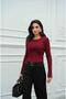 Burgundy chest detailed long sleeve lace blouse - 2