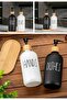 2-Piece Hands Dishes Black White Decorative Kitchen Bathroom Liquid Glass Soap Dispenser Set 500ml Set with Bamboo Stand - 3