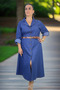 Plus Size Flare Denim Dress with Front Buttons, Foldable Sleeves and Belt Accessories - 2