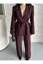 Belted Blazer Jacket and Trousers Suit - 2