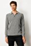 Men's Polo Neck Woven Check Wool Sweater Y. Dark Gray - 4