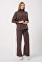 Women's Thessaloniki Fabric Oversized Comfortable Fit Turtleneck Bat Sleeve Detailed Top and Bottom Set