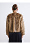 Crew Neck Women's Faux Fur Coat - 5