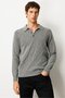 Men's Polo Neck Woven Check Wool Sweater Y. Dark Gray