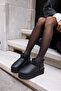 Favella Women's Black Silky Genuine Leather Ultramini Boots with Fur Inside - 7