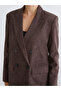 Brown Double Breasted Collar Women's Velvet Blazer Jacket - 3