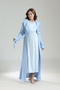 Women's Blue Ruffled Shawl Collar Cotton Maternity Nightgown-Dressing Gown Set of 2 - 5