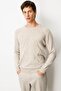 Men's Crew Neck Straw Knit Baklava Wool Sweater V.Beige - 5