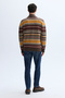 Men's Brown Striped Shawl Collar Oversize Wool Cardigan - 2