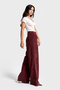 Women's Burgundy Color W5-35 Super Palazzo Fit Pleated Thick Corded Fabric Velvet Velvet Fabric Trousers - 2