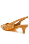 Women Stud Embellished Kitten Heels in Tan - 4