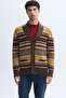 Men's Brown Striped Shawl Collar Oversize Wool Cardigan