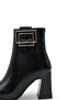 Women's Side Zipper Gold Belt Buckle Heeled Boots - 4