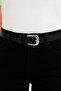 Women's Black Silver Buckle Leather-Look Belt – Stylish Accessory for Casual and Office Outfits - 2