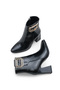 Women's Side Zipper Gold Belt Buckle Heeled Boots - 6
