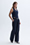 Women's Navy Blue Fitted Sleeveless Casual Jacket - 3