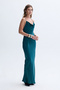 Women's Black Degaje Collar Backless Satin Long Dress - 5