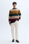 Men's Orange Color Block Wool Sweater - 4