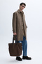 Men's Beige Jacquard Long Coat - 5