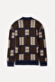 Men's Brown Jacquard V-Neck Cardigan - 5