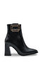 Women's Side Zipper Gold Belt Buckle Heeled Boots - 2