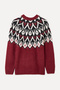 Women's Burgundy Jacquard Loose Fit Sweater - 5