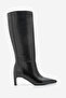 Women's Blunt Toe Bellows Heeled Boots Without Zipper Doreka Black - 3