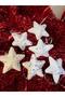 Set of 6 White Christmas Tree Star Ornaments – Glittery Snow Effect Decor - 4