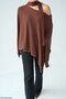 Women's Brown Scarf Open Shoulder Oversized Poncho Sweater - 5