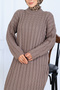 Knitted Patterned Knitwear Dress N7082 Mink - 3