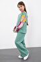 Green Embroidered Sleeves Lace Fleece-Lined Girls Tracksuit Set 23355