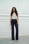 Navy Blue High-Waisted Belted Flared Trousers - 2