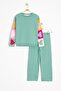Green Embroidered Sleeves Lace Fleece-Lined Girls Tracksuit Set 23355 - 2