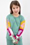 Green Embroidered Sleeves Lace Fleece-Lined Girls Tracksuit Set 23355 - 3