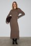 Duende Women's Round Neck Line Patterned Slim Fit Knitwear Mink Dress