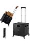 50L Folding Shopping Trolley Cart with Lid and Four Easy Rolling 360° Swivel Wheels (Black)