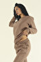 Women's Brown Winter Cotton Puff Fabric Crew Neck Jogger Tracksuit Set - 6