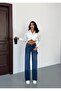 Dark Navy Blue High Waist Women's Trousers - 3
