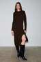 Soreya women's round neck striped Slit Slim Fit knitwear dark brown dress - 3