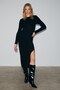 Soreya Women's Round Neck Line Patterned Slit Slim Fit Knitwear Black Dress - 5