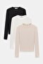 Women's Crew Neck Fingerhole Long Sleeve Bodysuit/Blouse - Pack of 3