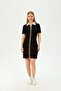 Zippered Contrast Collar Slim Fit Black Dress